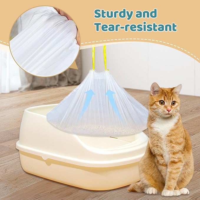 20 Count Cat Litter Liners Large, Drawstring Extra Large Pet Cat Pan Liners Extra-Thick Kitty Litter Box Bag- (large 37" x 18")