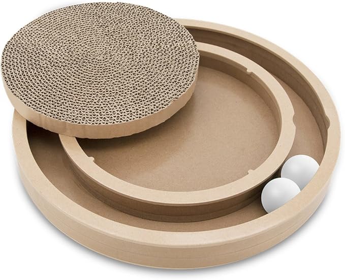 Best Pet Supplies Scratch and Spin Cat Scratcher Pad with Interactive Spinning Balls for Active Play, Natural Recycled Corrugated Cardboard, Supports Pet Behaviors, Relieves Stress