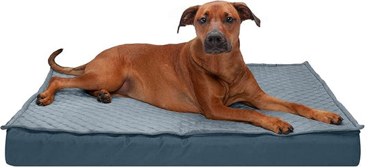 Furhaven Water-Resistant Memory Foam Dog Bed for Large Dogs w/ Removable Quilt Top & Washable Cover, For Dogs Up to 95 lbs - Indoor/Outdoor Quilt Top Convertible Mattress - Calm Blue, Jumbo/XL