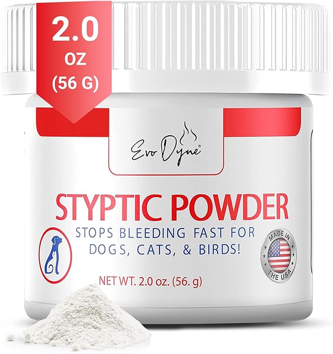 Styptic Powder for Dogs, Cats, and Birds (2 oz) by Evo Dyne | Fast-Acting Blood Stop Powder for Pets | Quick Stop Bleeding Powder for Dog Nail Clipping, Grooming, Cuts and More (1-Pack)