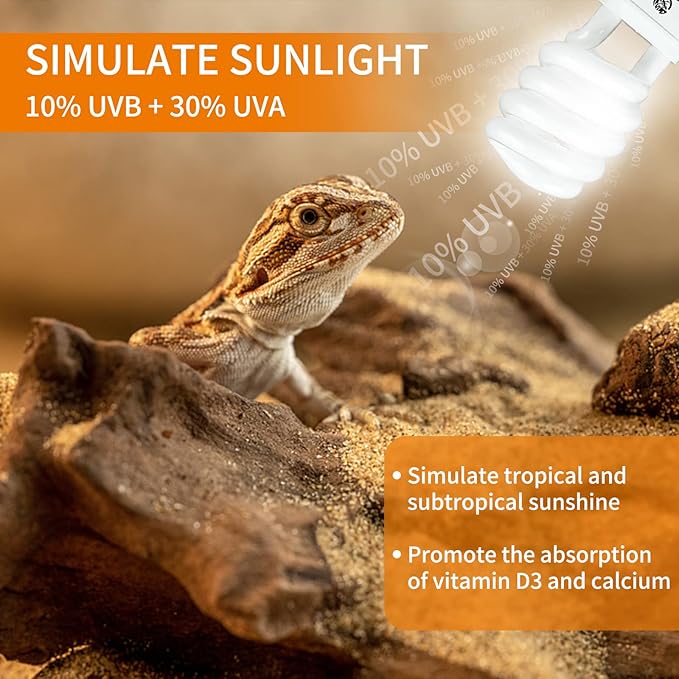 UVA UVB Reptile Light 15W 10.0,Desert Terrarium Compact Fluorescent Lamp,UVB Reptile Light Bulb for Snake,Spider,Bearded Dragon