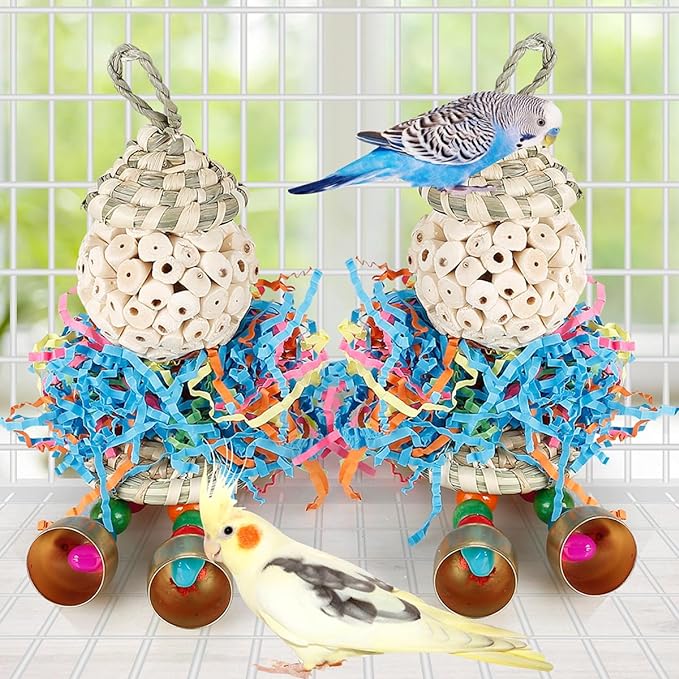 Conure Toys, Bird Toys Parrot Foraging Shredder Hanging Toys Sola Balls with Bell for Small Parrots Parakeets Cockatiel Conures Love Birds Budgie Cage Toy (Hat Boy Small)