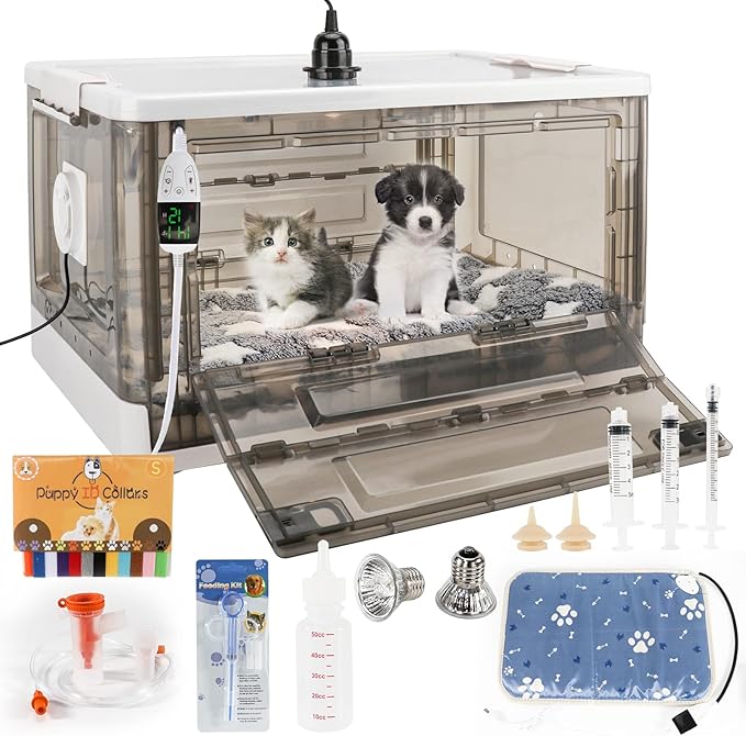 Puppy Incubator with Heating - Puppy Incubator,Fan Ventilation Circulation Design,Kitten Incubator,Incubator for Puppies with Puppy Bed Mat (55L)