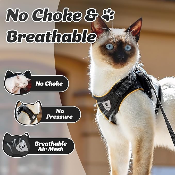 Supet Cat Harness and Leash Set for Walking Cat and Small Dog Harness Soft Mesh Harness Adjustable Cat Vest Harness with Reflective Strap Comfort Fit for Pet Kitten Puppy Rabbit