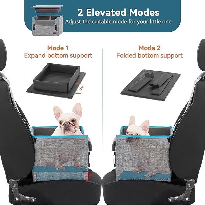 PETSFIT Small Dog Car Seat, Puppy Portable Dog Booster Car Seat for Car with Clip-On Leash, Adjustable Straps Suitable for Small Pets Up to 25lbs (Grey)