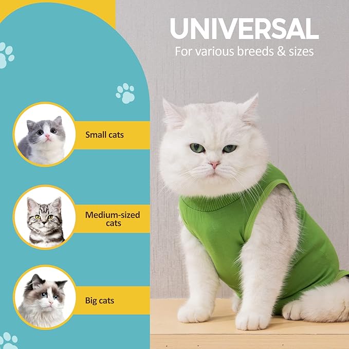 Avont Cat Recovery Suit - Kitten Onesie for Cats After Surgery, Cone of Shame Alternative Surgical Spay Suit for Female Cat, Post-Surgery or Skin Diseases Protection -Green(S)