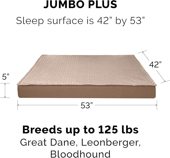 Furhaven Water-Resistant Memory Foam Dog Bed for Large Dogs w/ Removable Quilt Top & Washable Cover, For Dogs Up to 125 lbs - Indoor/Outdoor Quilt Top Convertible Mattress - Sand, Jumbo Plus/XXL