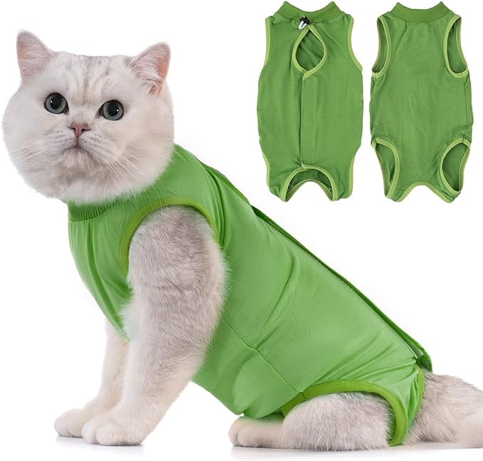 Avont Cat Recovery Suit - Kitten Onesie for Cats After Surgery, Cone of Shame Alternative Surgical Spay Suit for Female Cat, Post-Surgery or Skin Diseases Protection -Green(S)