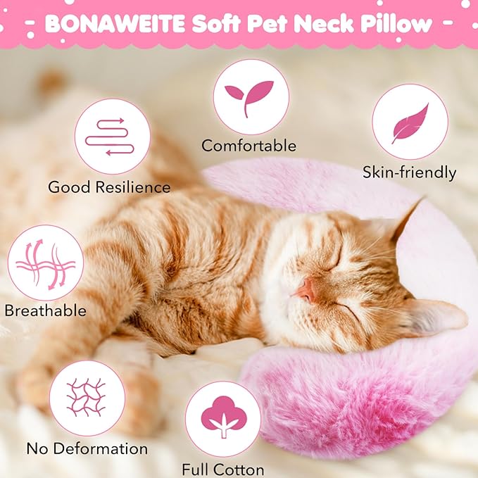 Bonaweite Cat Pillow, Soft Calming Pillow for Dogs, Pet Neck Pillows for Cervical Protection and Sleeping Support, Pet Calming Toy for Anxiety Relief, U-Shaped Soothing Cuddler