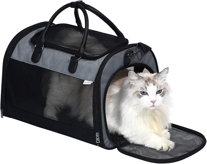 PET MARVEL Cat Carrier Soft Sided for Small Medium Cats Puppy up to 15 Lbs, Airline Approved Mesh Pet Travel Bag, Breathable Bite-Resistant Fabric with Removable Washable Mat