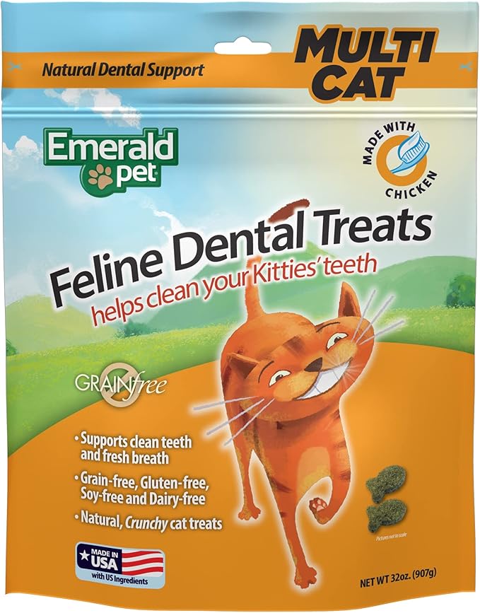 Feline Dental Treats — Tasty and Crunchy Cat Dental Treats Grain Free — Natural Dental Treats to Clean Cat Teeth, Freshen Cat Breath, and Reduce Plaque and Tartar Buildup — Chicken Treats, 32 oz