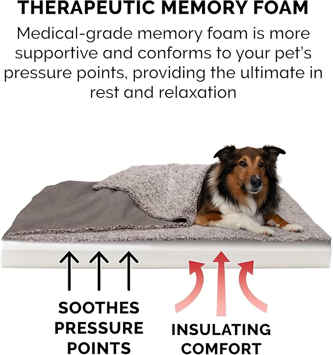Furhaven Memory Foam Dog Bed for Large/Medium Dogs w/ Removable Washable Cover, For Dogs Up to 55 lbs - Berber & Suede Blanket Top Mattress - Gray, Large