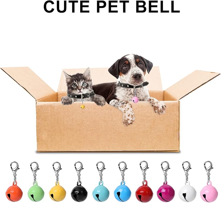 10 Pcs Cat Dog Collar Bells, Jingle Bell for Cat Collar, Dog Collar Charms, Colourful Pet Small Bells with Clasps, Pet Assorted Colors Collar Bells, Festival Party DIY Bell Crafts Decoration