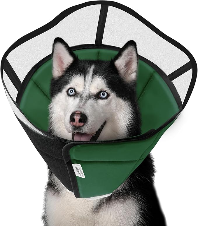 Soft Dog Cone for Dogs After Surgery, Breathable Pet Recovery Collar for Large Medium Small Dogs and Cats, Adjustable Dog Cone Collar, Elizabethan Collar (XL+, Dark Green)