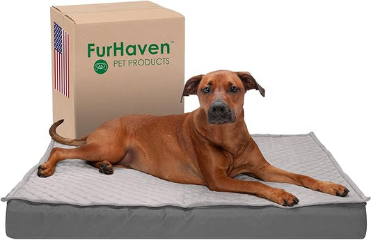 Furhaven Water-Resistant Memory Foam Dog Bed for Large Dogs w/ Removable Quilt Top & Washable Cover, For Dogs Up to 95 lbs - Indoor/Outdoor Quilt Top Convertible Mattress - Gray, Jumbo/XL