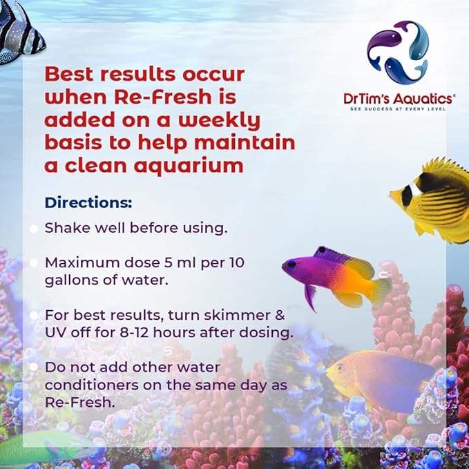 DrTim's Aquatics Re-Fresh for Saltwater Aquariums – 100% Natural Fish Tank Sanitizer & Revitalizer Conditioner Solution Fresh, Crystal-Clear, Sparkling Water - 4oz