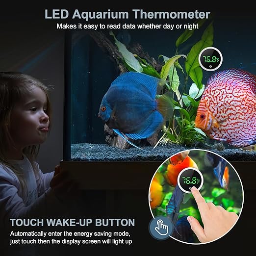 Upgraded Aquarium Thermometer, Wireless Digital Fish Tank Thermometer with Touch Screen, ±0.1°F High Precision, 5S Refresh Speed, Stick-on Thermometer for Aquariums, Glass Containers