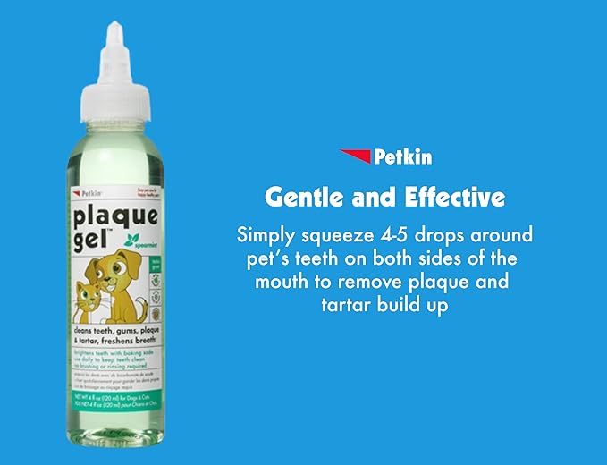 Petkin Plaque Remover Gel – Cleans Teeth and Gums, Removes Plaque and Tartar - Freshens Breath and Whitens Teeth with Baking Soda - Ideal for Daily Use, No Brushing or Rinsing - 4 fl oz