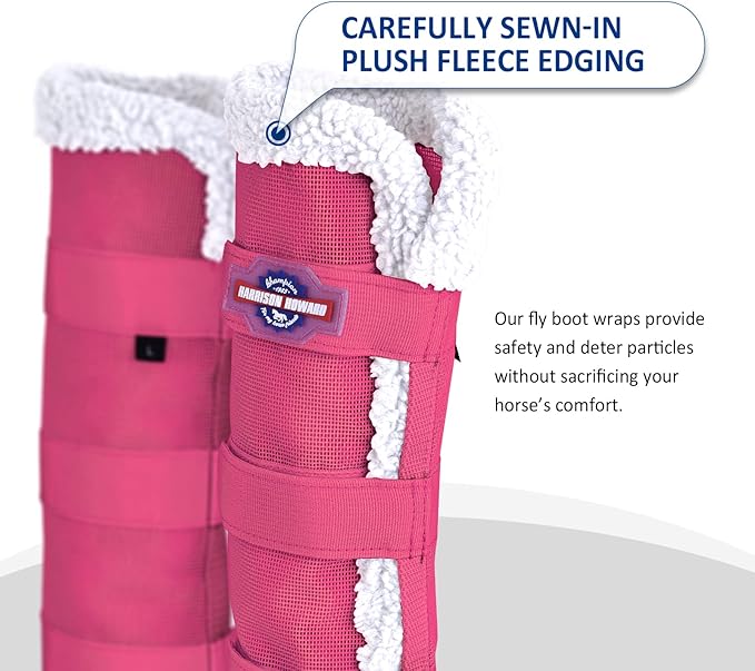 Harrison Howard Horse Fly Boots Summer Protection with Fleece Trim to Eliminate Rubbing Comfortable and Ventilating Mesh Leg Guards Set of 4 Magenta L