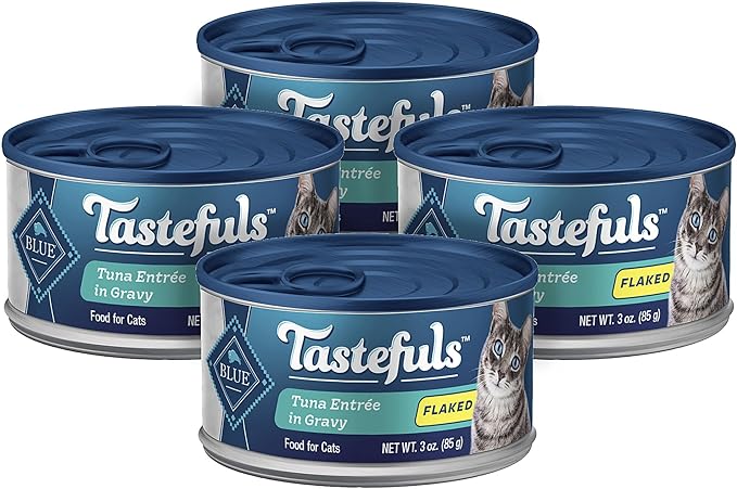 Blue Buffalo Tastefuls Natural Wet Cat Food Cans, Flaked Style, Tuna Entrée in Gravy 3-oz Cans (Pack of 4)