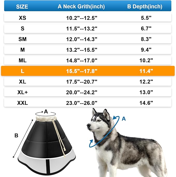 Soft Dog Cone for Dogs After Surgery, Breathable Pet Recovery Collar for Large Medium Small Dogs and Cats, Adjustable Dog Cone Collar, Elizabethan Collar (L, Black)