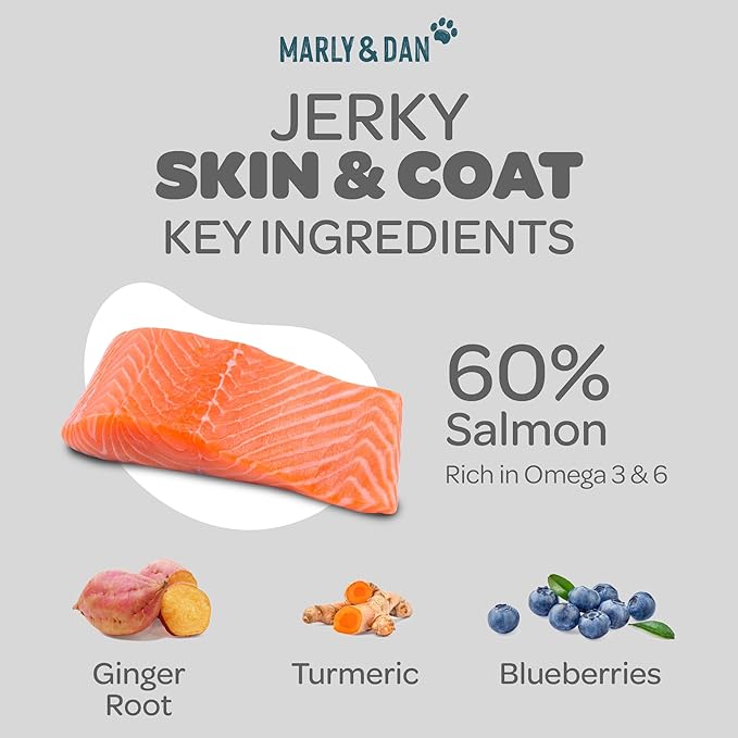 Marly & Dan Baked Salmon Jerky Snack Bar for Dogs with Sweet Potato and Coconut - Tasty Treats Dogs Love, Naturally Healthy & Functional Skin & Coat Recipe, Rich in Omega 3/6, 6 oz