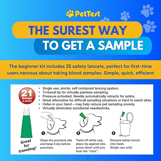 PetTest Glucose Monitoring Kit for Dogs & Cats - Classic Beginner Diabetic Pet Blood Sugar Check Kit - Includes Classic Glucose Meter, 25 Test Strips, 25 Safety Lancets, Carrying Pouch