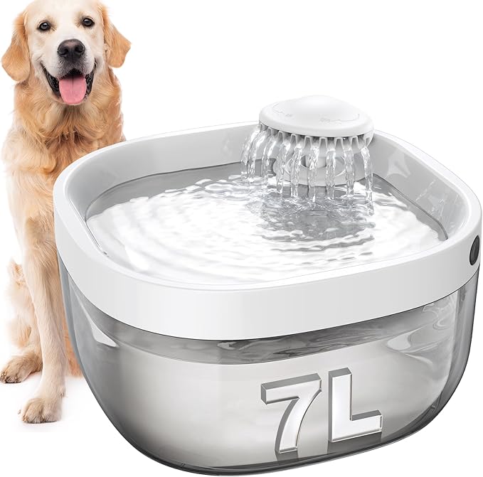 7L/1.8Gal Dog Water Fountain for Large Dog, FEELNEEDY Dog Water Bowl Dispenser Pet Water Fountain, Water Dispenser for Dogs with Ultra Quiet Pump for Multiple Pets with 3 Filters (FN-W05, White)