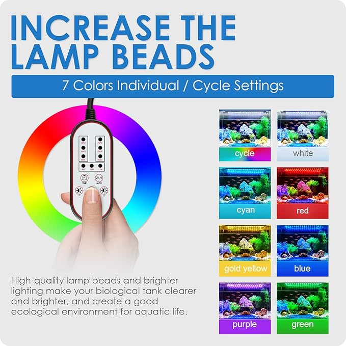 Aquarium Light, 14W 24/7 Natural Mode - Sunrise/Daylight/Moonlight Mode and Custom Mode with Expandable Bracket, Adjustable Timer and 7 Color Brightness for 12~18IN Fish Tank