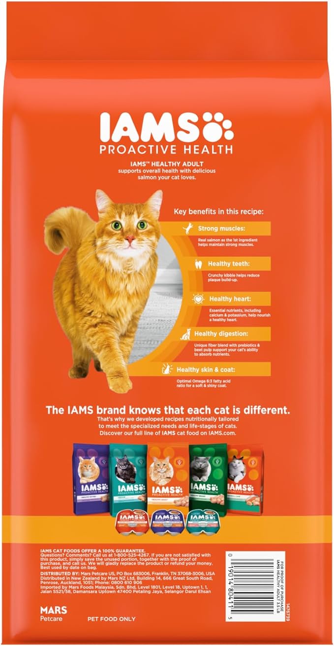 IAMS PROACTIVE HEALTH Adult Healthy Dry Cat Food with Salmon Cat Kibble, 3.5 lb. Bag