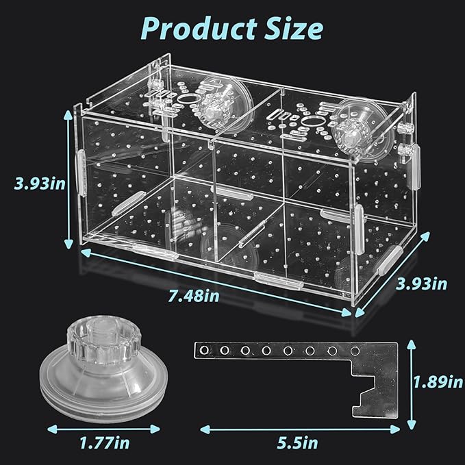 PINVNBY Acrylic Fish Breeding Box，Guppy breeding Box Acrylic Fish Isolation Box Aquarium Incubator with Suction Cups for Guppy Shrimp Small Baby Fishes(10 * 10 * 20CM)