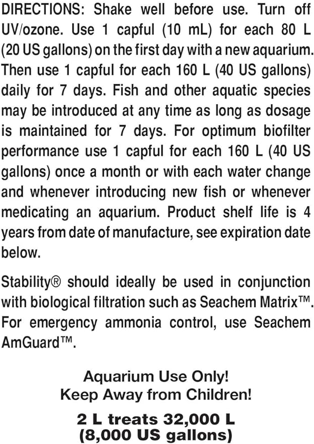 Seachem Stability Fish Tank Stabilizer - For Freshwater and Marine Aquariums 2L / 67.6 oz