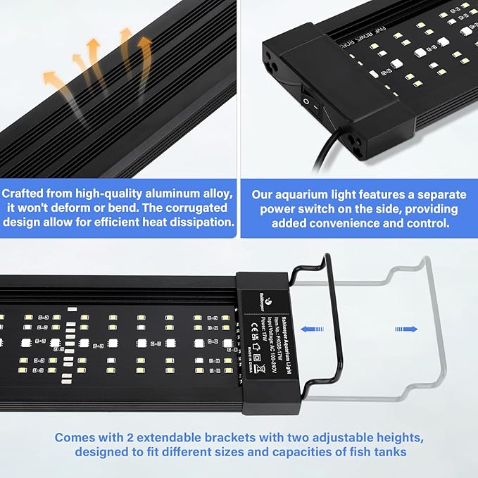 17W 24/7 Aquarium Light, Full Spectrum Fish Tank Light with Sunrise/Daylight/Moonlight Mode & DIY Color Mode & Weater Mode, for 13"-21" Freshwater Fish & Planted Tanks