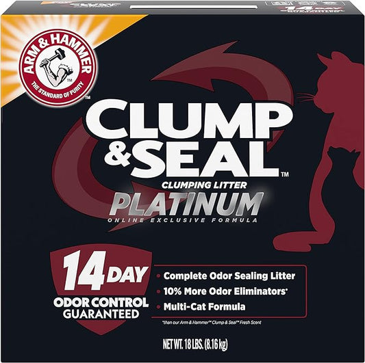 Arm & Hammer Clump & Seal Platinum Multi-Cat Complete Odor Sealing Clumping Cat Litter, 14 Days of Odor Control 18lb, Online Exclusive Formula