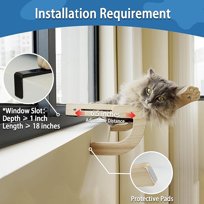 Cat Window Perch, Window Sill Cat Hammock, Indoor Cat Window Seat Window Shelves, Adjustable Windowsill Perch for Large Cats