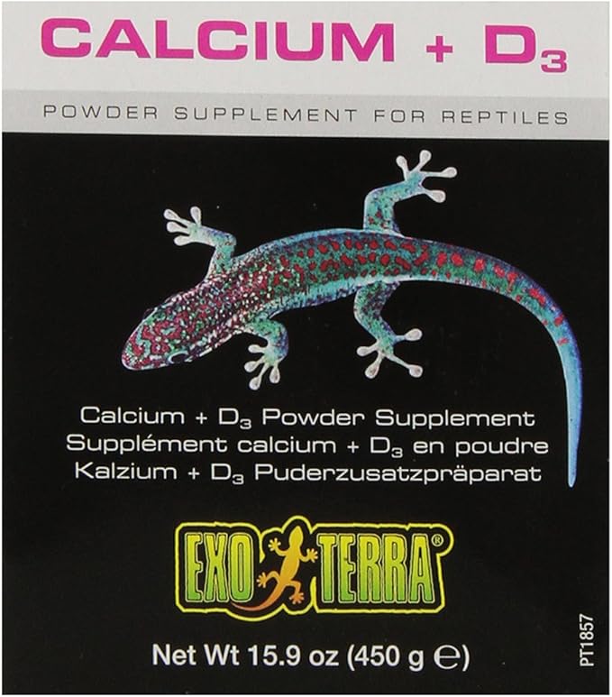 Exo Terra Calcium + D3 Powder Supplement for Reptiles and Amphibians, 15.9 Oz., PT 1855