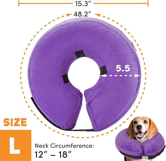 BENCMATE Protective Inflatable Collar for Dogs and Cats - Soft Pet Recovery Collar Does Not Block Vision E-Collar (Large, Purple)