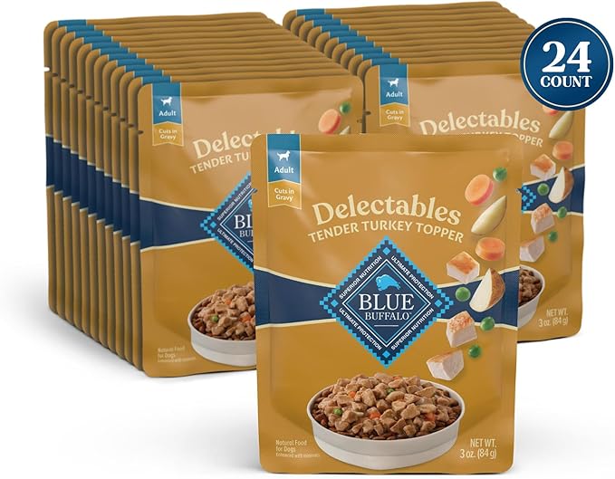 Blue Buffalo Delectables Natural Wet Dog Food Topper, Turkey Dinner 3oz (Pack of 24)