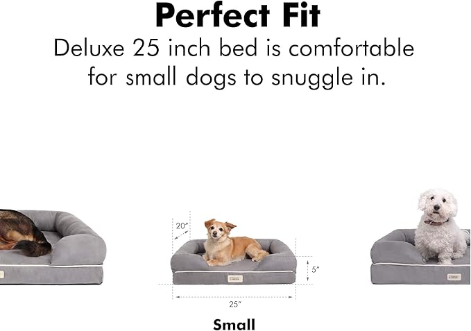 Friends Forever Small Dog Bed, Orthopedic Dog Sofa Memory Foam Mattress, Calming Dog Couch Bed, Wall Rim Pillow, Water Resistant Liner, Washable Cover, Non-Slip Bottom, Chester, Small Cocoa Brown