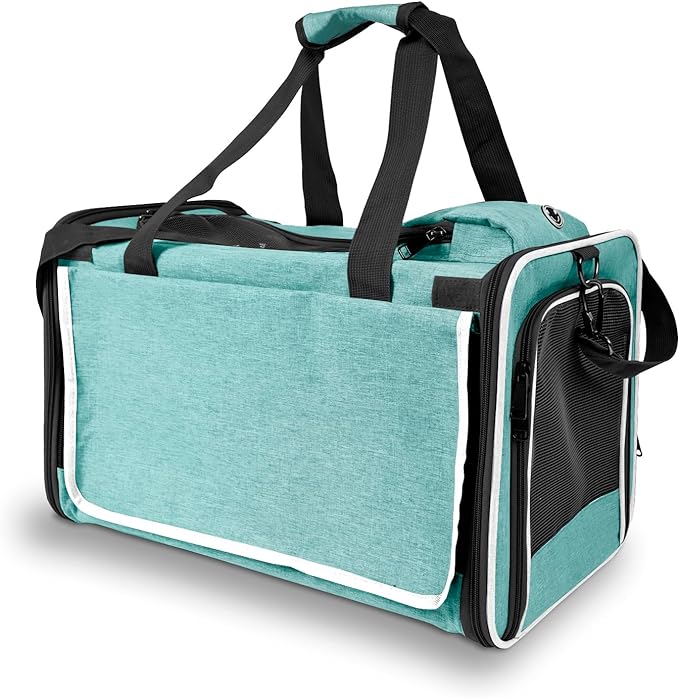 Small Dog Carrier for Puppy Yorkshire Softshell Car Transport Chihuahua Carry Cage 18-inch Collapsible Doggie Vet Visit Crate Easy Load Roomy Pet Carrier Bag Kennel Dog Essentials Teal