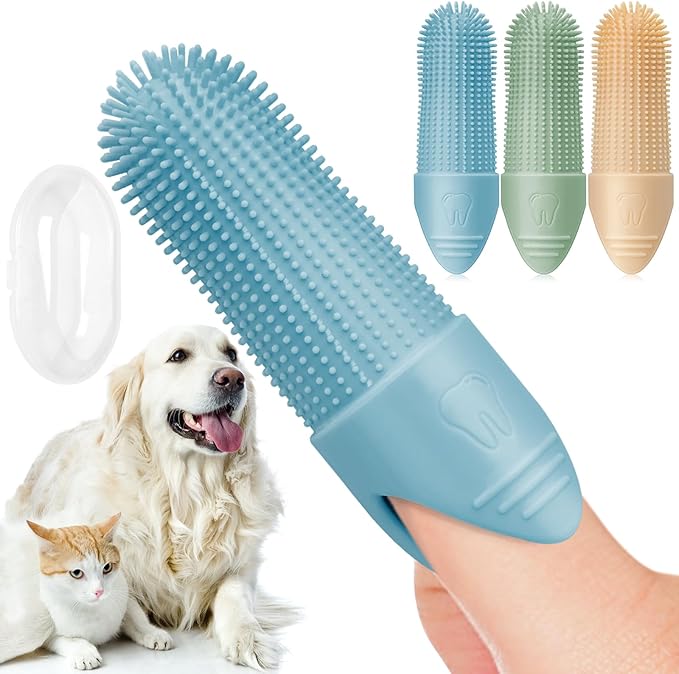 Dog Toothbrush, 4 Pack Dog Tooth Brush, 360° Cleaning Finger Toothbrush for Dogs, Food Grade Silicone Dog Finger Toothbrush Fits Most Fingers, Toothbrush for Dogs & Cats Dental Care