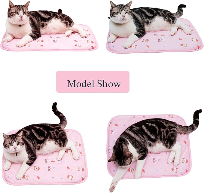 SEIS Dog Ice Pad Ice Silk Cats Kennel Mat Pet Cooling Pad Summer Cool Bamboo Mat Breathable Pad (Pink Cat, S