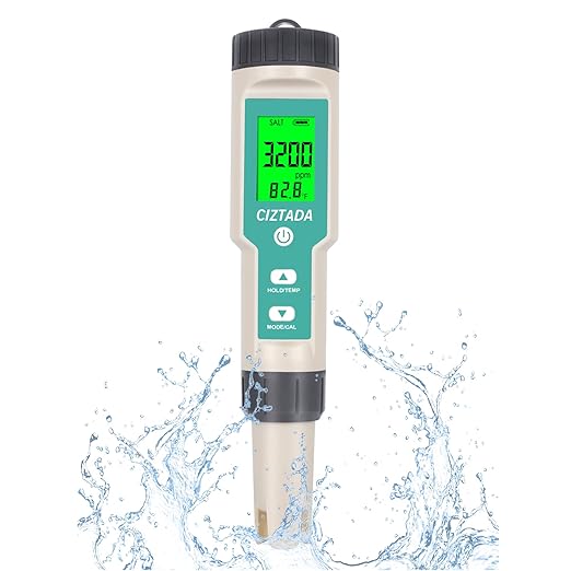Digital Salinity Tester for Salt Water - Aquarium Salinity Meter with ATC, IP67 Waterproof, 0-200 PPT Large Range Multi-Parameter Tester for Seawater, Fish Tank, Hydroponics