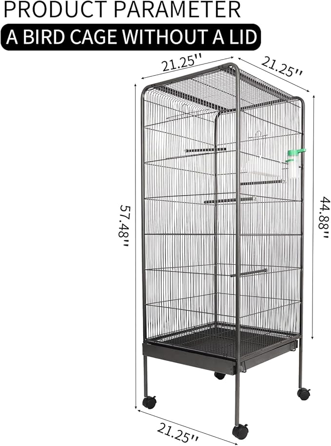 Steel Bird Cage with Rolling Stand, Plastic Feeder, PP Slide-Out Tray Large Flight Cage for Parrots, Parakeets, Cockatiels, Pigeons and Lovebirds Big Bird Cage Antique Gray As Shown