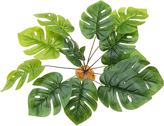 Reptile Artificial Plants Terrarium Decor, Amphibian Habitat Hideout Bearded Dragon Tank Decorations fit Crested Gecko Leopard Lizard Chameleon Ball Python Snake Frog - Tall Monstera