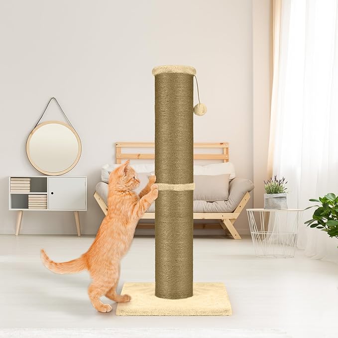 Cat Scratching Post 32 Inch High, 5.5 Inch Large Diameter Natural Sisal Cat Scratch Post, Scratch-Resistant and Durable Tall Cat Scratcher for Indoor Cats, Protect Your Furniture, Yellow