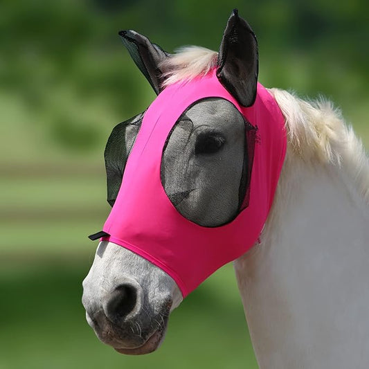 Harrison Howard Super Comfort Stretchy Fly Mask Large Eye Space with UV Protection Soft on Skin with Breathability Rose Pink XL Extra Full Size