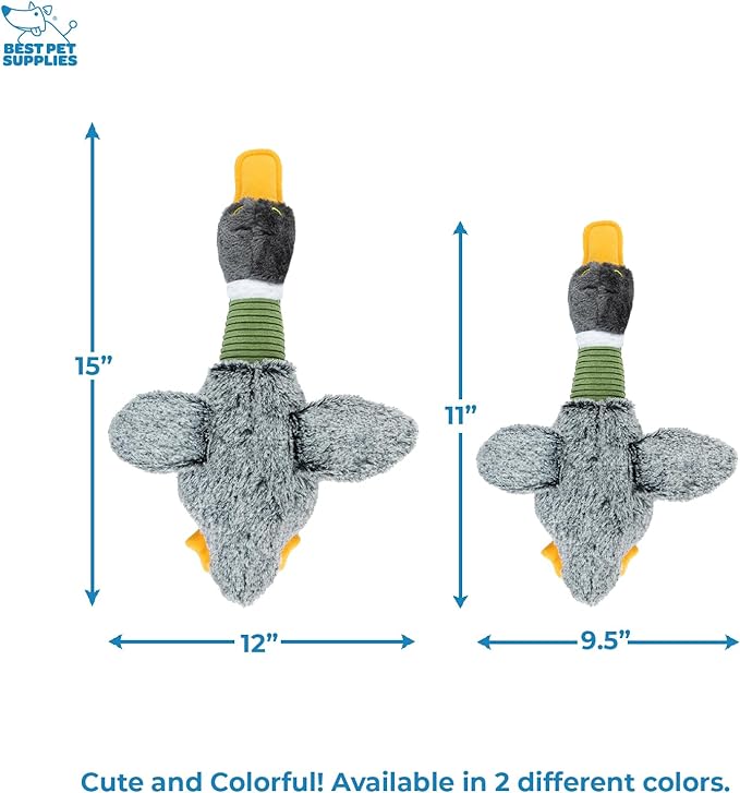 Best Pet Supplies Interactive Mallard Mates Dog Toy with Crinkle and Squeaky Enrichment for Small and Medium Breed Puppies or Dogs, Cute and Plush - Mallard Duck Wing (Gray), Small