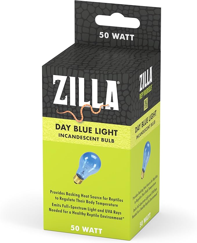 Zilla Reptile Terrarium Incandescent Heat Bulb, Day Blue, 50 Watts