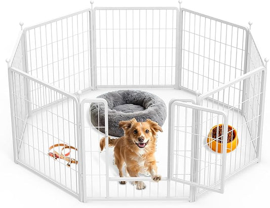 Simple Deluxe Dog Playpen, 24" Height 8 Panels Fence with Anti-Rust Coating, Metal Heavy Portable Foldable Dog Pen for Small/Medium Dogs RV Camping, White